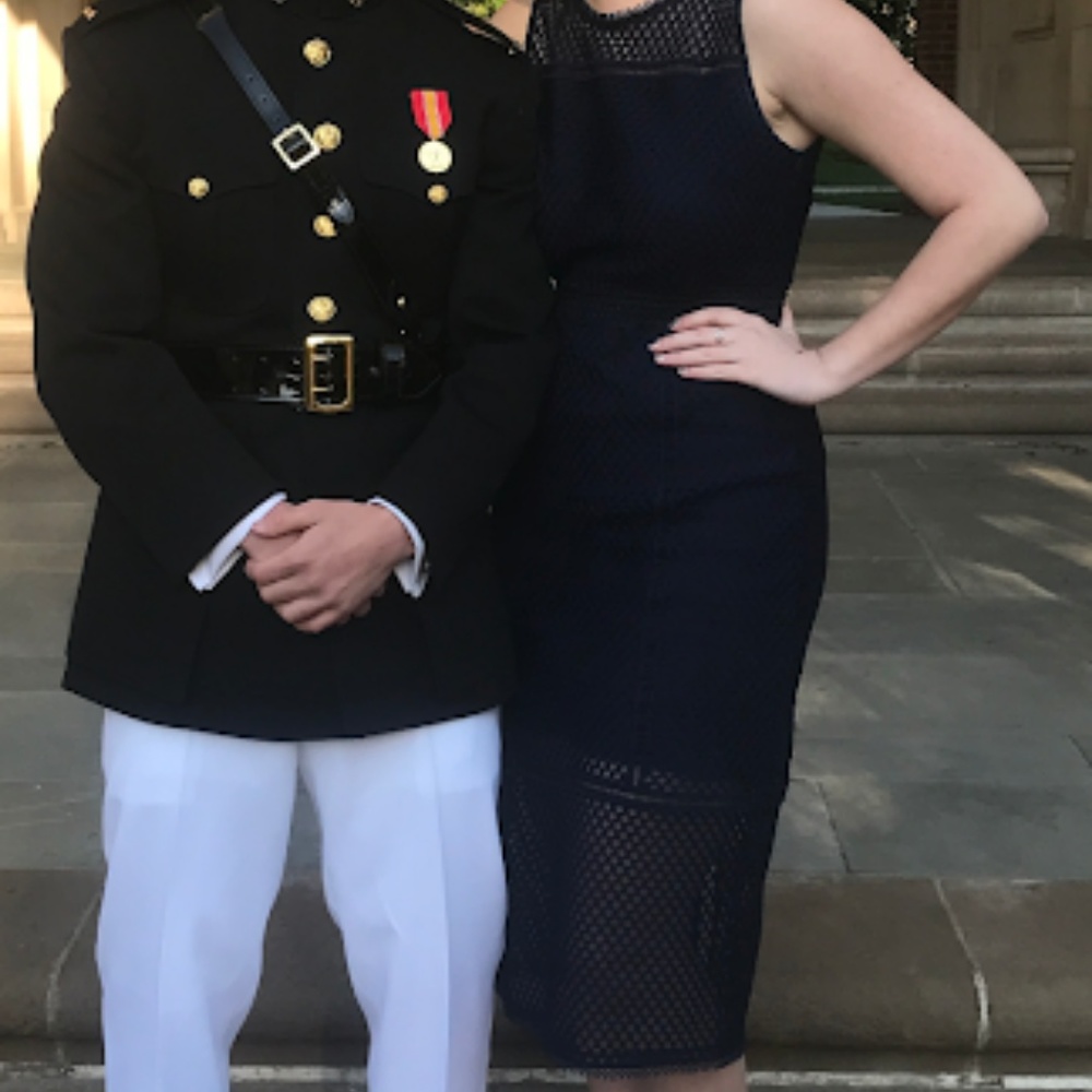 Navy Blue and Black Sleeveless Midi Dress